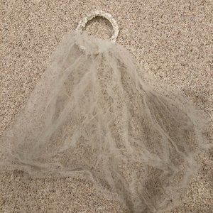 Bridal faux pearl crown with 2 Tier Mid Length Veil